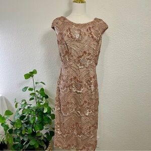 Alex Evenings Rose Gold Sequin Lace Sheath Dress